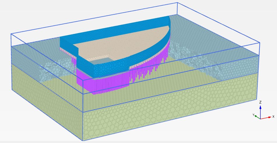 Curved basement retaining structure model
