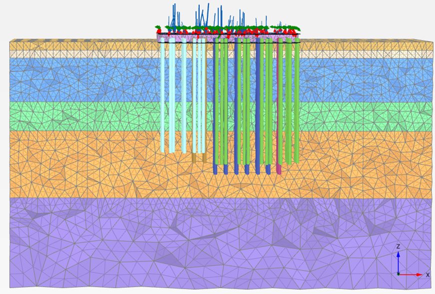 Piled foundation in layered soil, 3D section